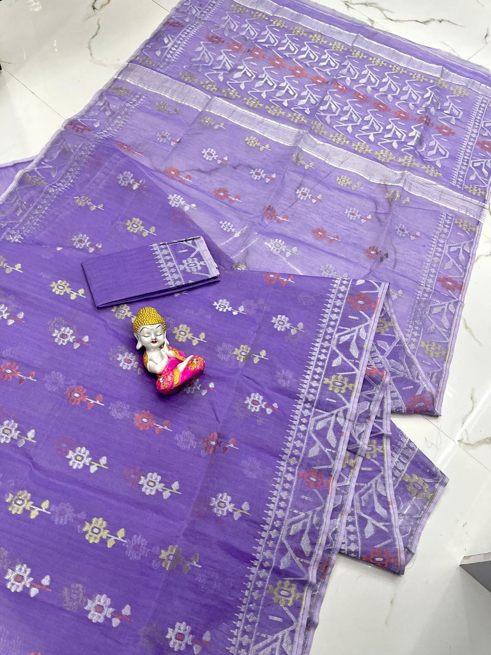 Dark Lavender Soft Dhakai Jamdani Saree