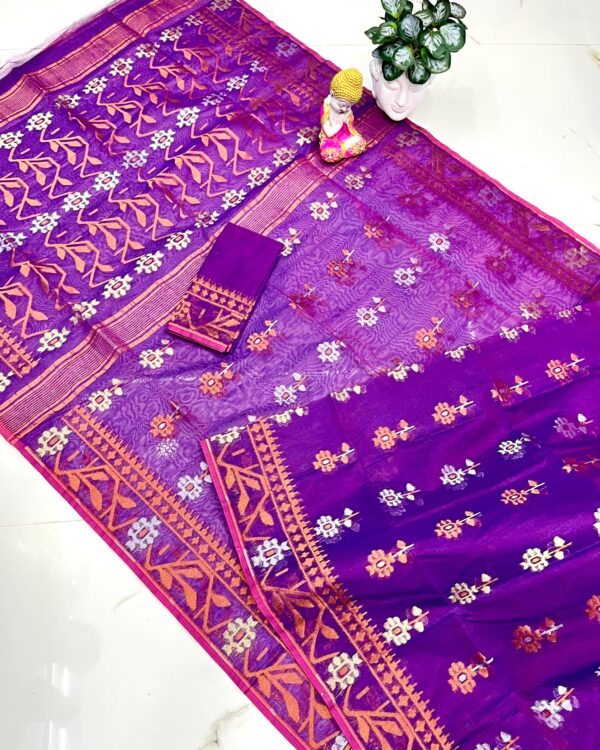 Dark Magenta Soft Dhakai Jamdani Saree