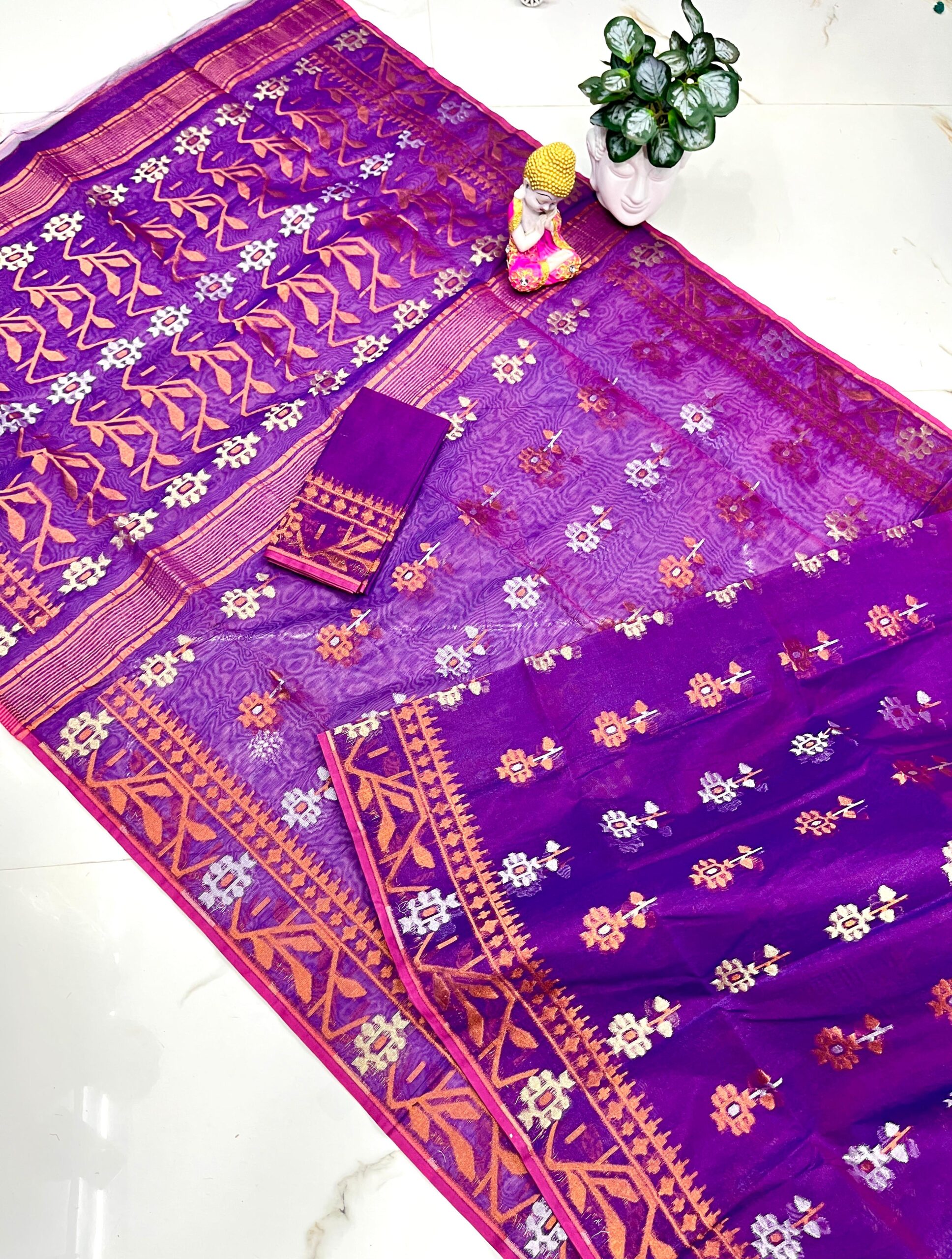 Dark Magenta Soft Dhakai Jamdani Saree