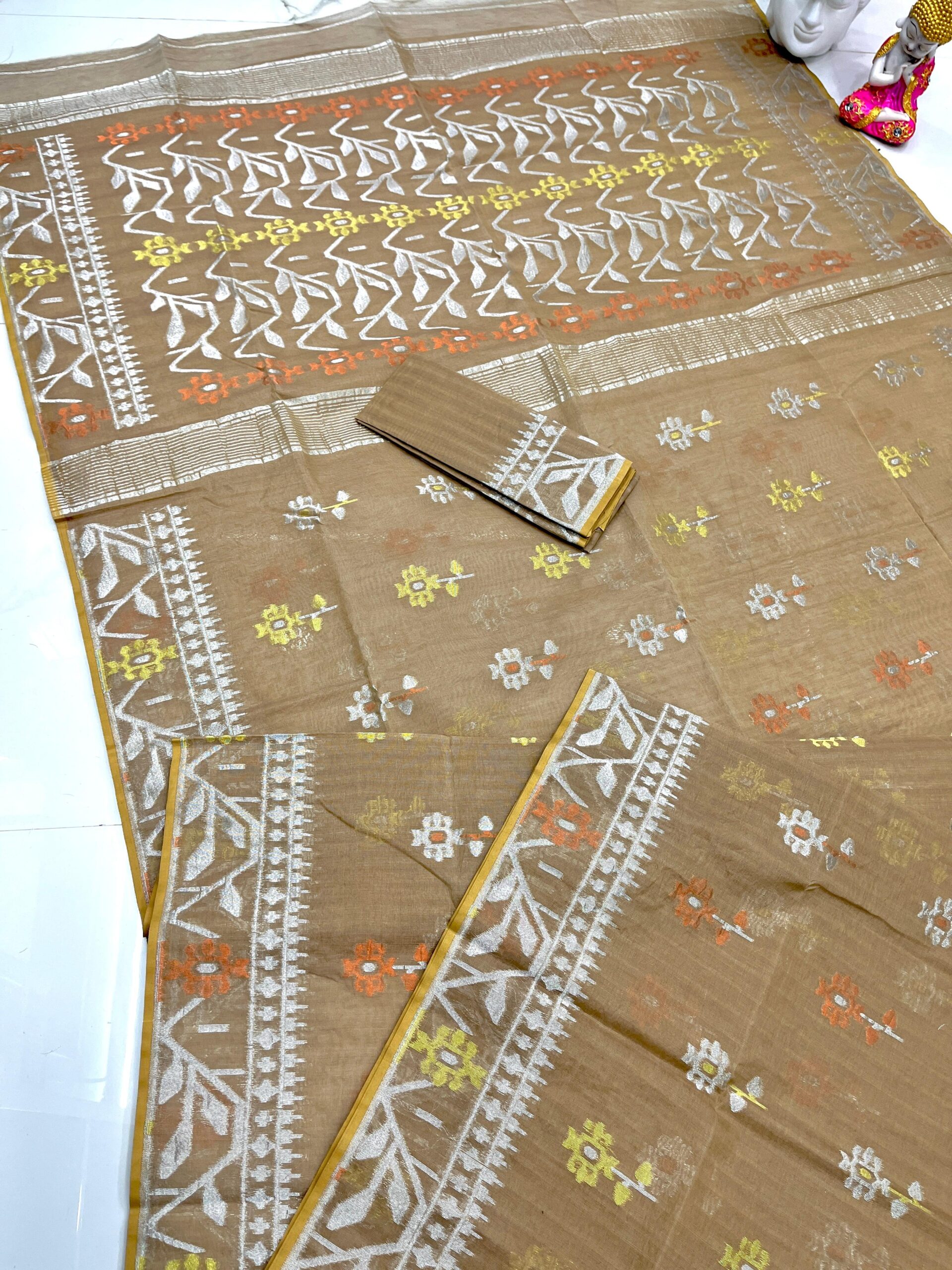 Deep Cream Soft Dhakai Jamdani Saree