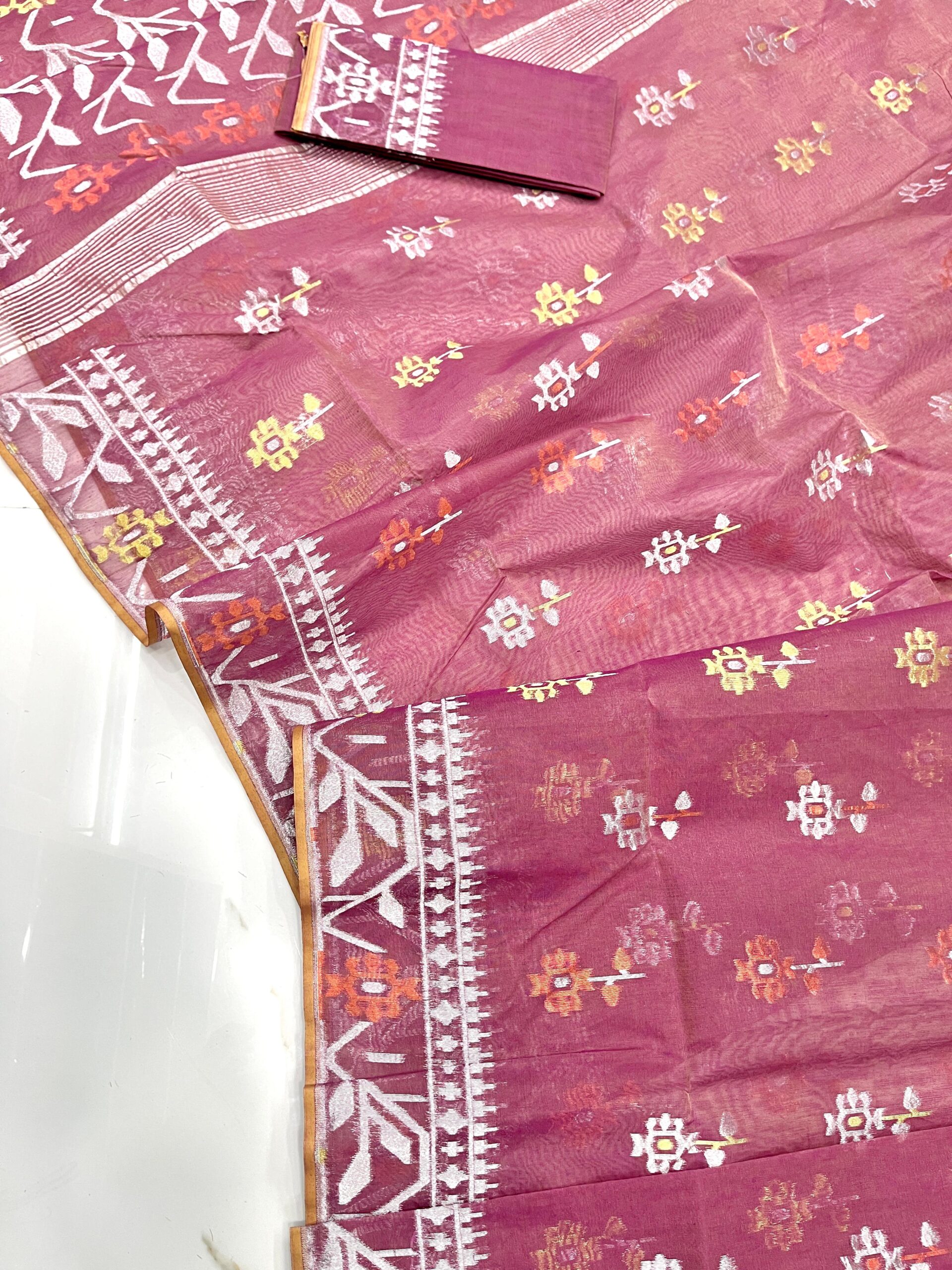 Tulip Pink Soft Dhakai Jamdani Saree