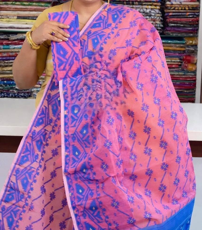 Bashful Pink Soft Buti Jamdani Sari With Blouse Piece
