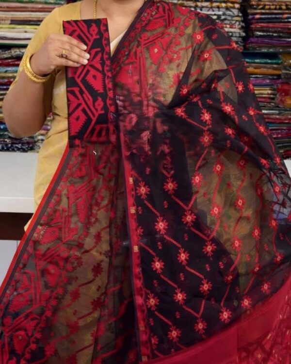 Black Soft Buti Jamdani Sari With Blouse Piece