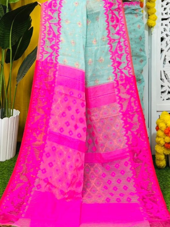 Blue Hosta Soft Dhakai Jamdani Saree