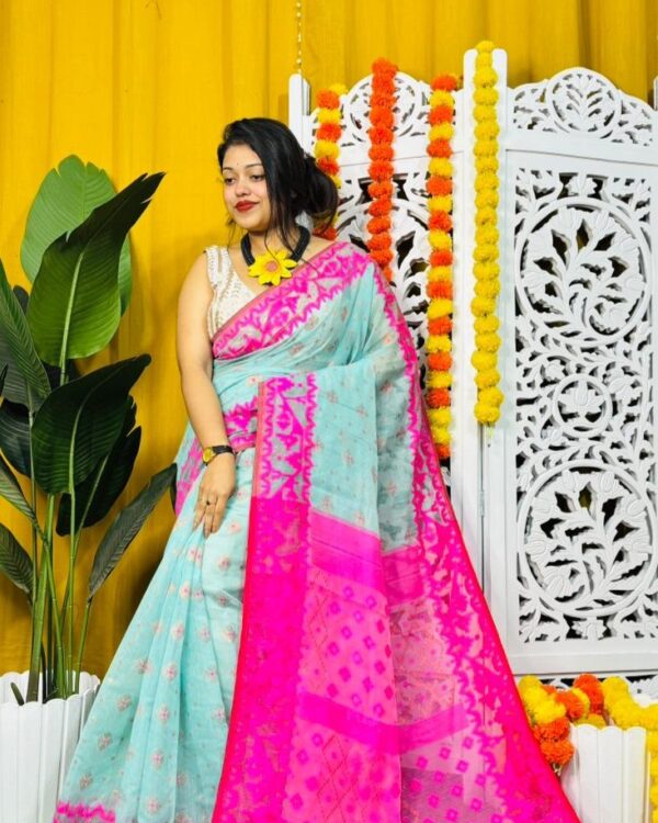 Blue Hosta Soft Dhakai Jamdani Saree