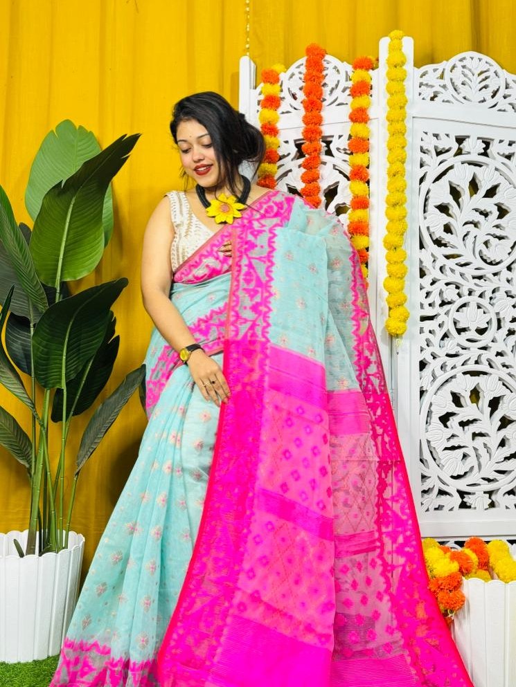 Blue Hosta Soft Dhakai Jamdani Saree