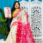Cream Korat Buti Soft Jamdani Sari With Blouse Piece