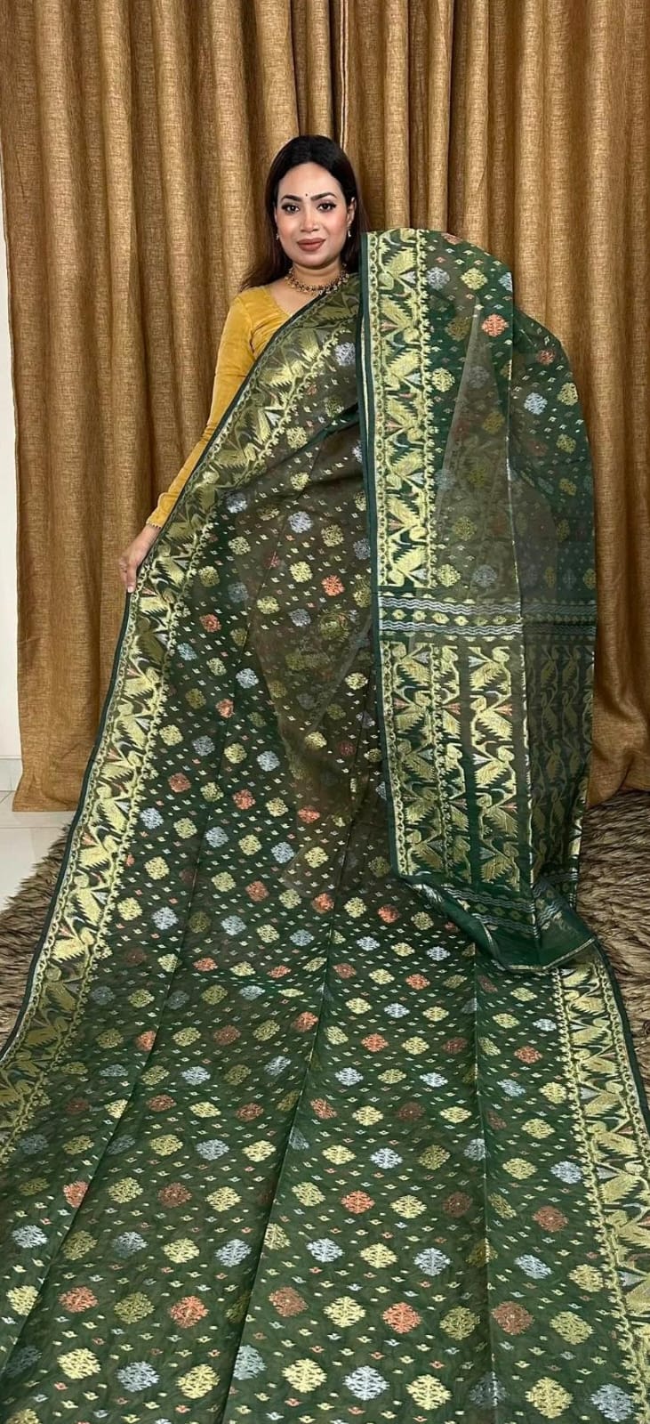 Dark Green Soft Joriwork Jamdani Saree
