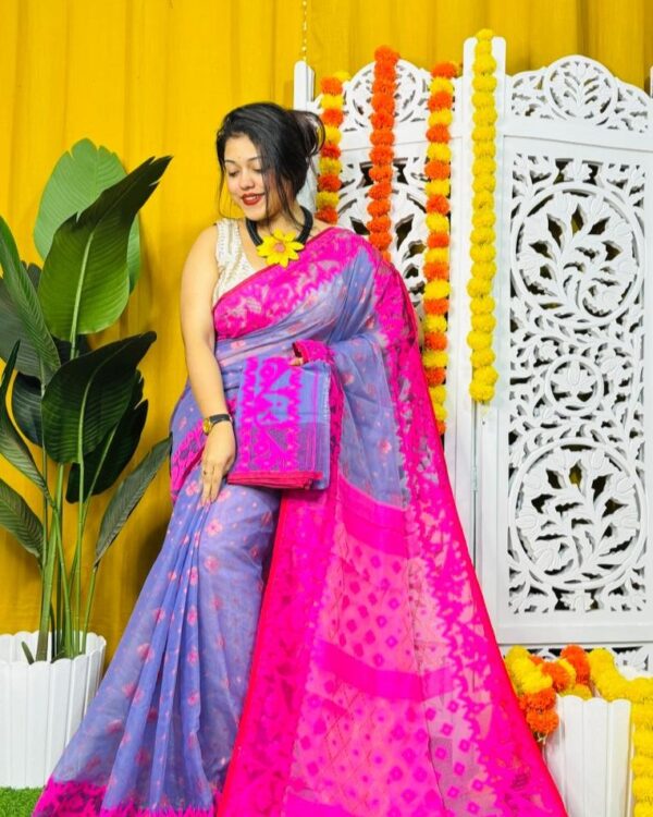 Dark Lavender Soft Dhakai Jamdani Saree
