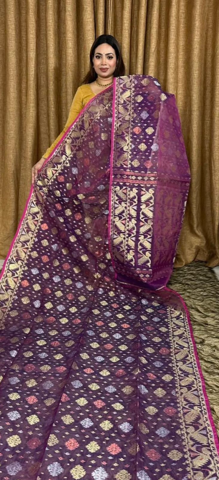 Dirty Purple Soft Joriwork Jamdani Saree
