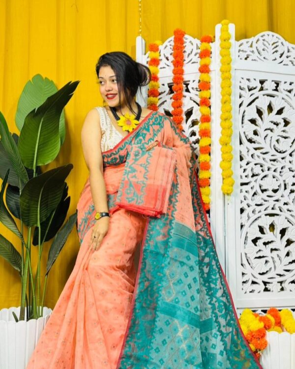 Light Salmon Soft Dhakai Jamdani Saree