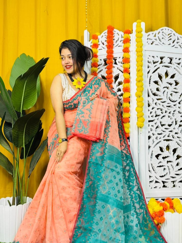 Light Salmon Soft Dhakai Jamdani Saree