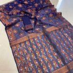 Navy Blue Soft Joriwork Jamdani Sari With Blouse Piece