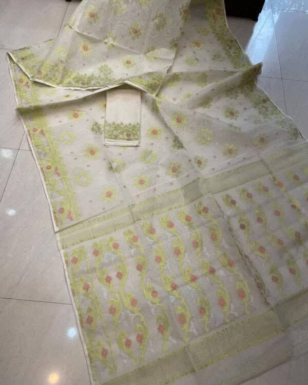 Off White Soft Joriwork Jamdani Sari With Blouse Piece