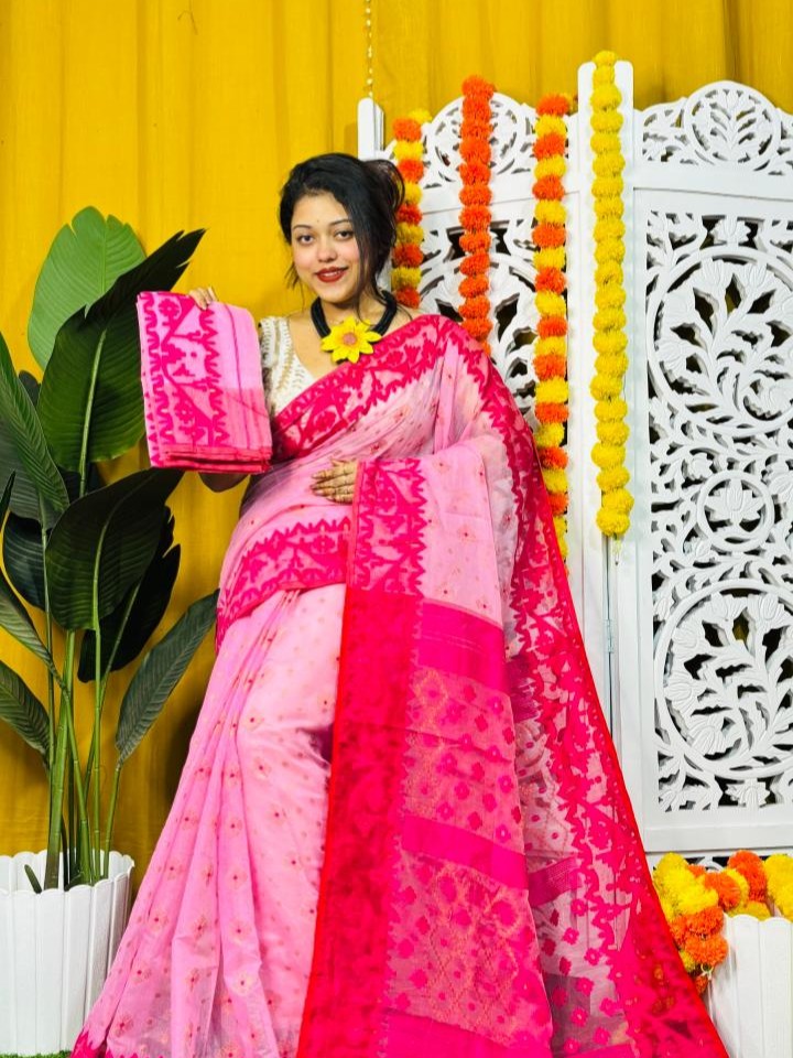 Persian Pink Soft Dhakai Jamdani Saree