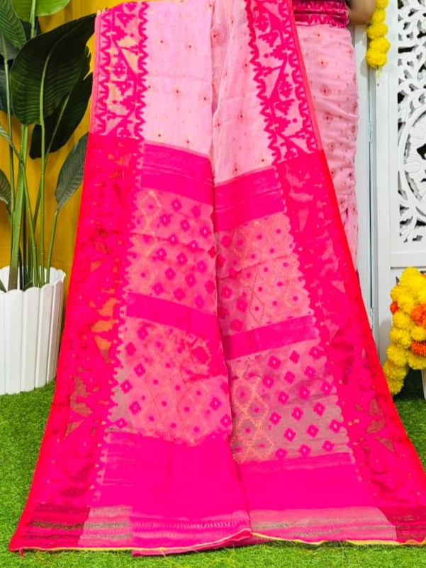 Persian Pink Soft Dhakai Jamdani Saree