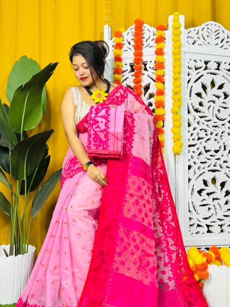 Persian Pink Soft Dhakai Jamdani Saree