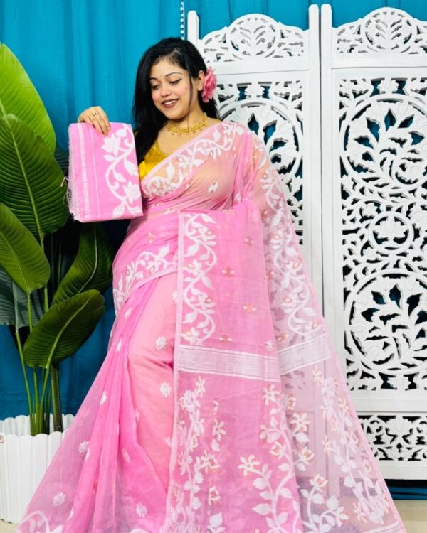 Persian Pink Soft Lota Jamdani Sari With Blouse Piece