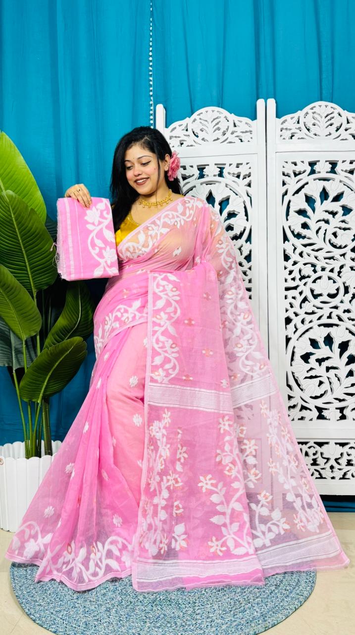 Persian Pink Soft Lota Jamdani Sari With Blouse Piece