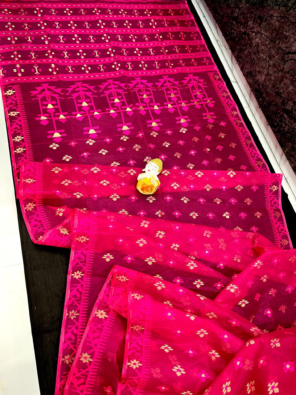 Pink Red Soft Dhakai Jamdani Saree