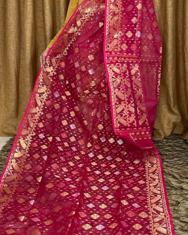 Pinkish Red Soft Joriwork Jamdani Saree