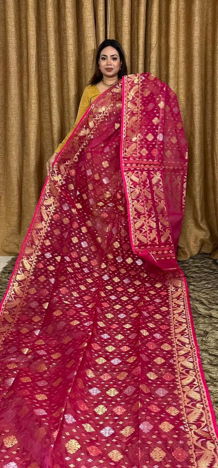 Pinkish Red Soft Joriwork Jamdani Saree