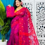 Red Purple Soft Lota Jamdani Sari With Blouse Piece