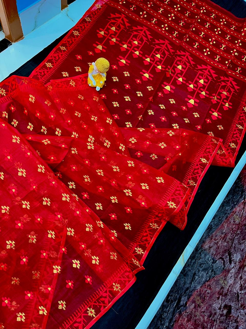 Red Soft Dhakai Jamdani Saree