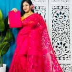 Red Soft Lota Jamdani Sare With Blouse Piece