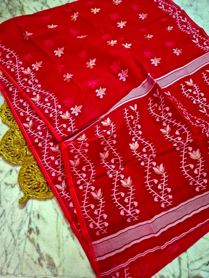 Red Soft Lota Dhakai Jamdani Saree
