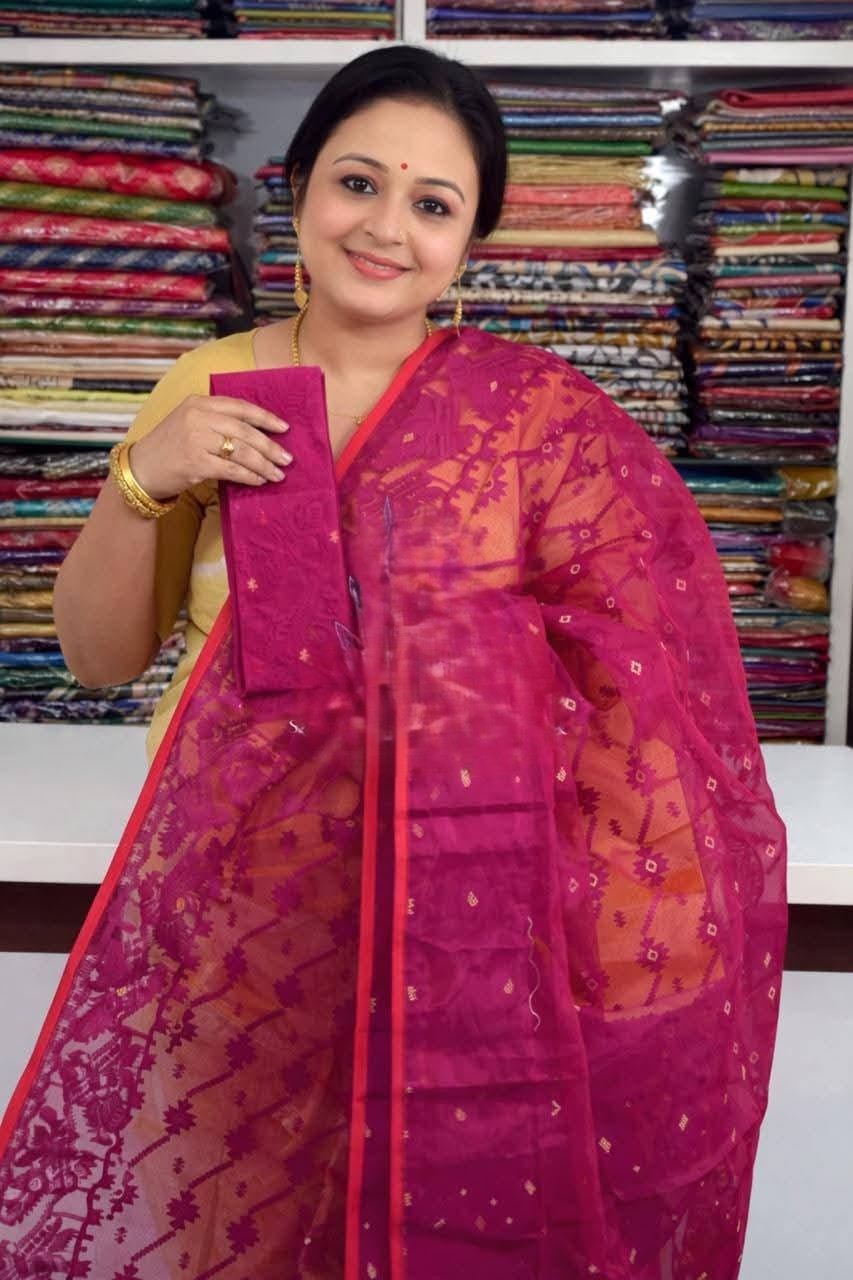 Rich Maroon Soft Buti Jamdani Sari With Blouse Piece