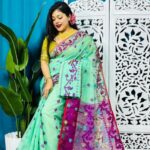 Silver Tree Korat Buti Soft Jamdani Sari With Blouse Piece