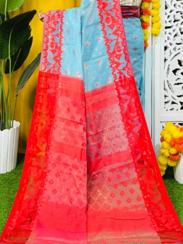 Sky Blue Soft Dhakai Jamdani Saree
