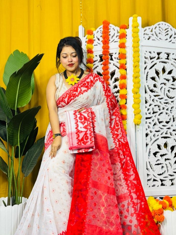 White Soft Dhakai Jamdani Saree