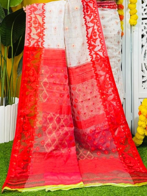 White Soft Dhakai Jamdani Saree
