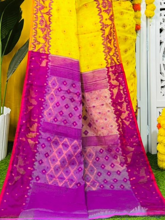 Yellow Soft Dhakai Jamdani Saree