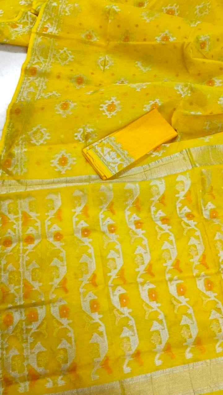 Yellow Soft Joriwork Jamdani Sari With Blouse Piece