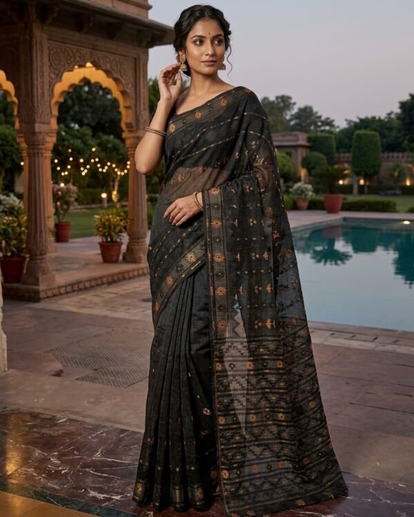 Nayan Tara Soft Dhakai Jamdani Saree - Black