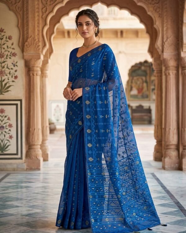 Nayan Tara Soft Dhakai Jamdani Saree - Blue