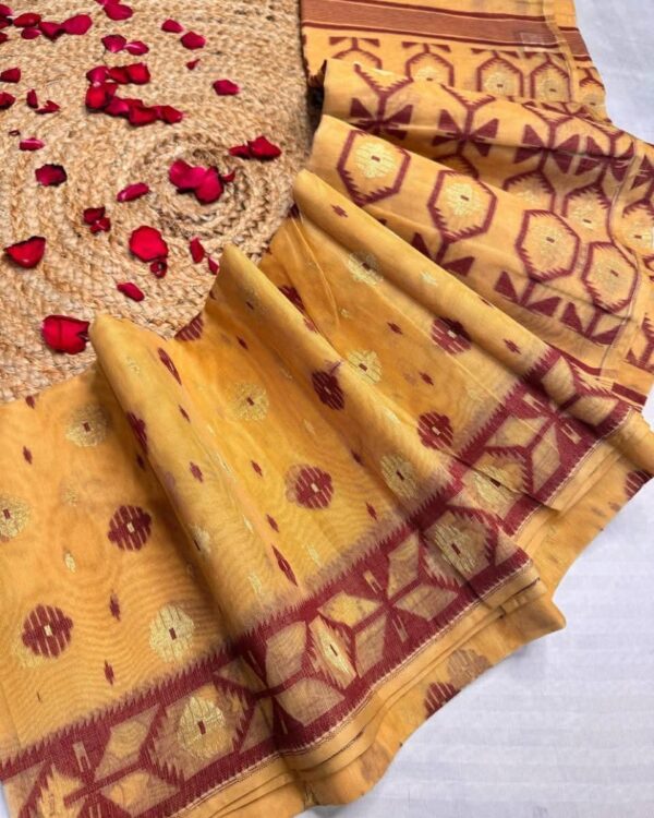 Barfi Buti Soft Dhakai Jamdani Sari with Blouse Piece - Brownish Orange