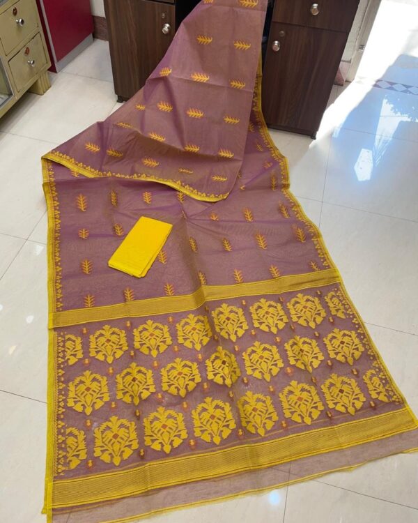 Soft Dhakai Jamdani Saree with Blouse Piece - Copper Rose