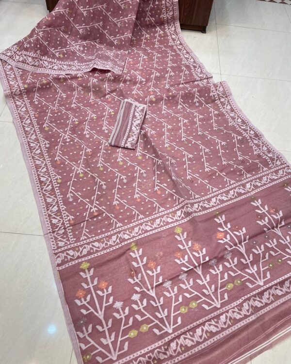 Shiuli Dhakai Jamdani Sari with Blouse Piece - Copper Rose