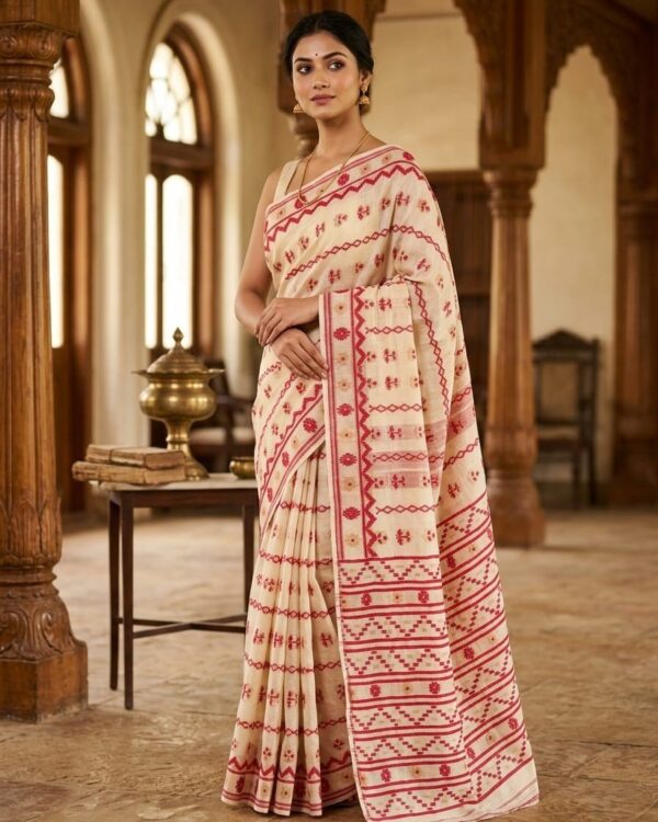 Nayan Tara Soft Dhakai Jamdani Saree - Cream