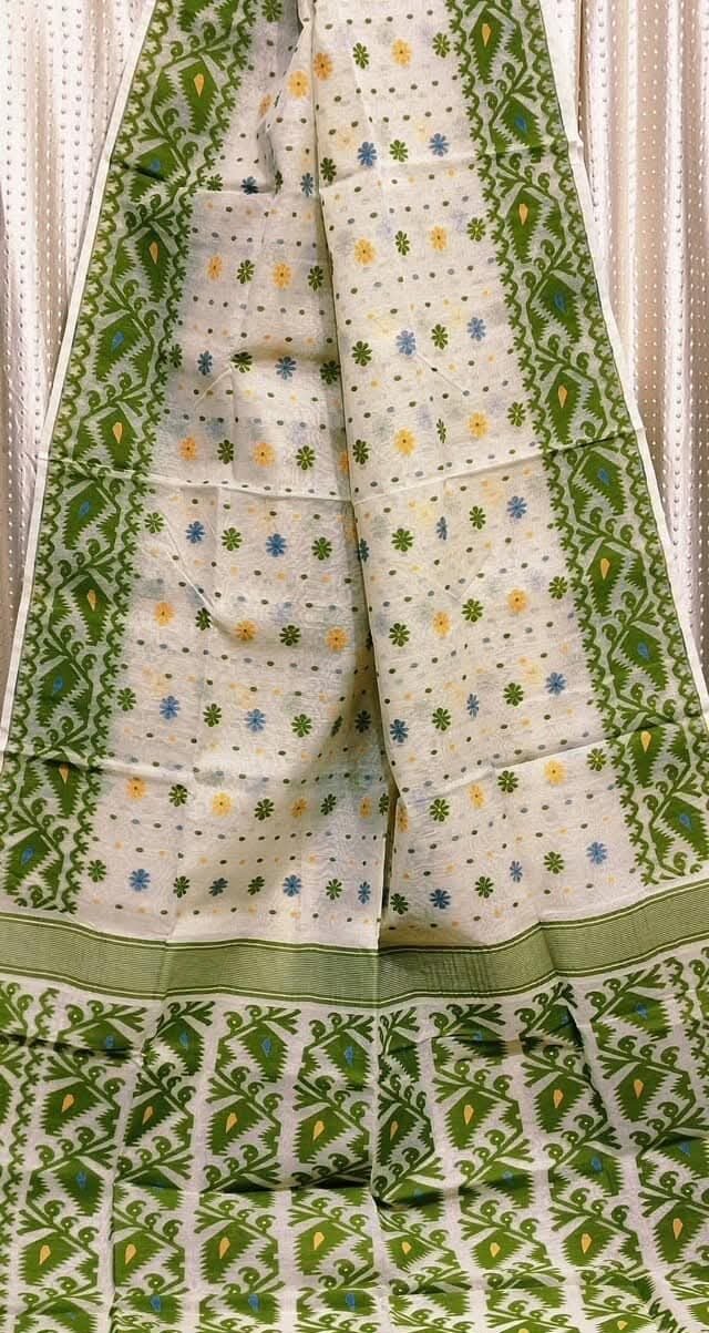 Cream Soft Buti Korat Jamdani Saree With Blouse Piece
