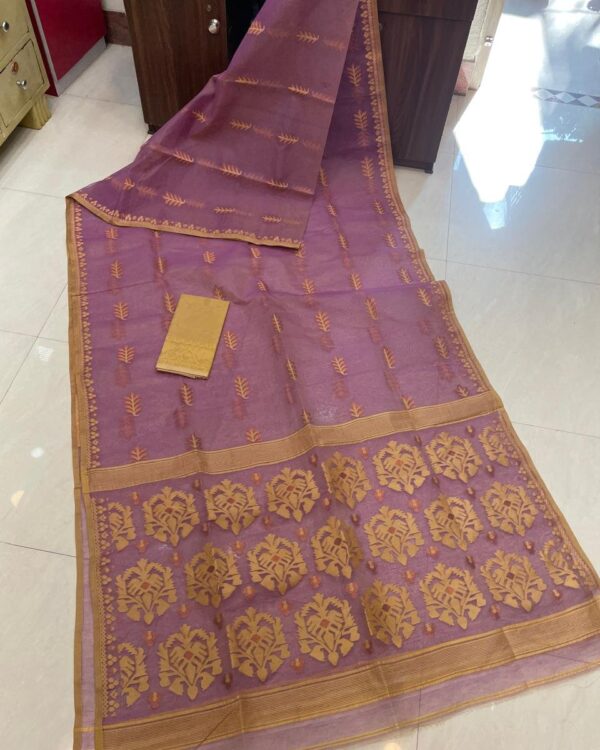 Soft Dhakai Jamdani Saree with Blouse Piece - Dark Mauve