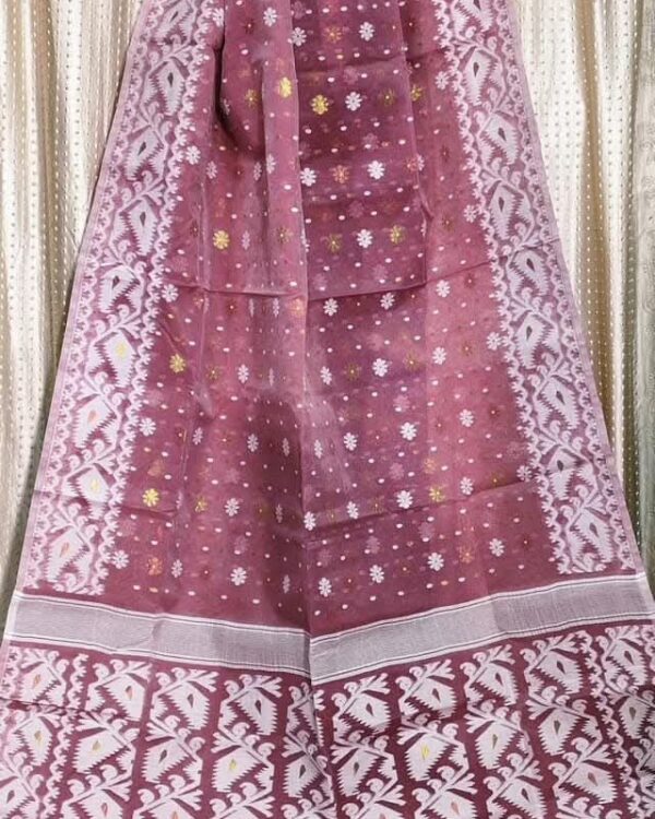 Dark Mauve Soft Buti Korat Jamdani Saree With Blouse Piece
