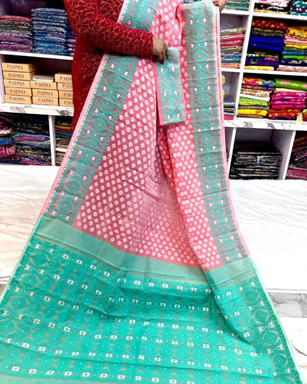 Barfi Soft Dhakai Jamdani Sari with Blouse Piece - Deep Blush
