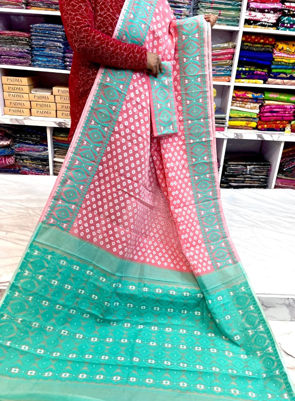 Barfi Soft Dhakai Jamdani Sari with Blouse Piece - Deep Blush