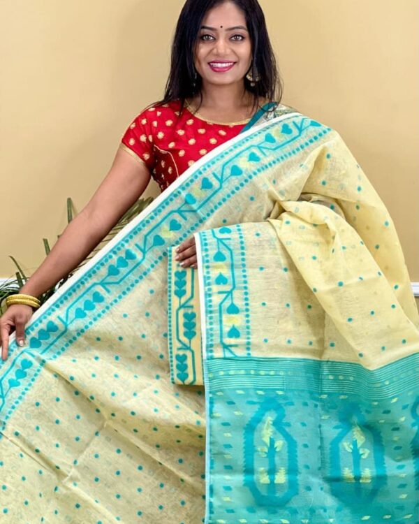 Buti Soft Dhakai Jamdani Saree with Blouse Piece - Deep Cream