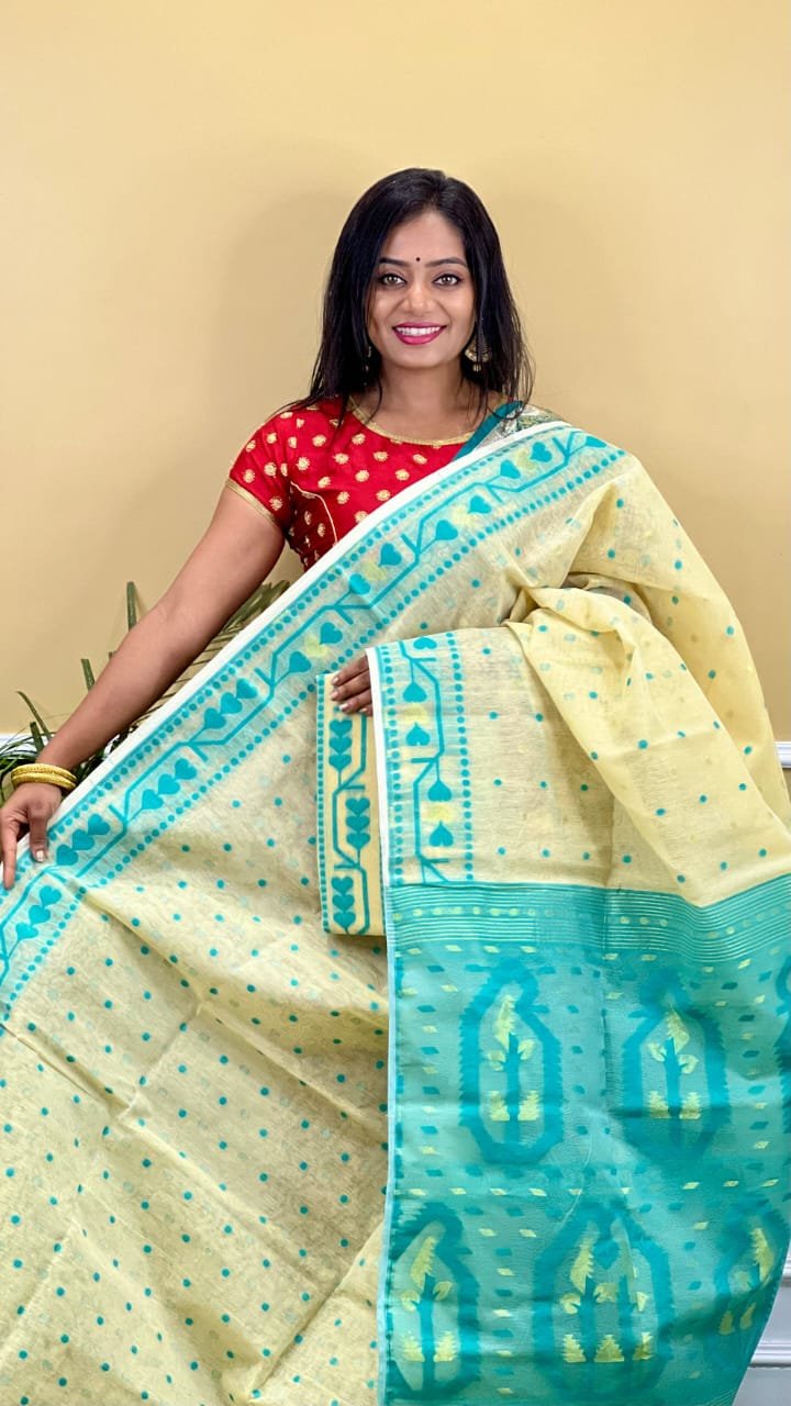 Buti Soft Dhakai Jamdani Saree with Blouse Piece - Deep Cream